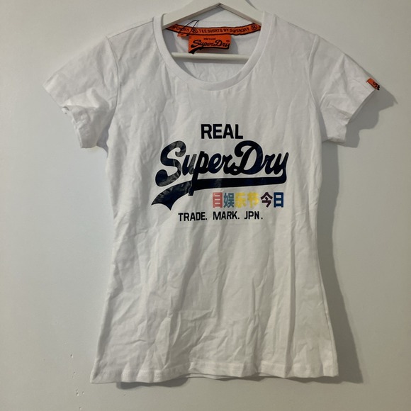 Superdry Tops - Superdry T-Shirt Womens Short Sleeve‎ Crew Neck Classic Graphic White Size L